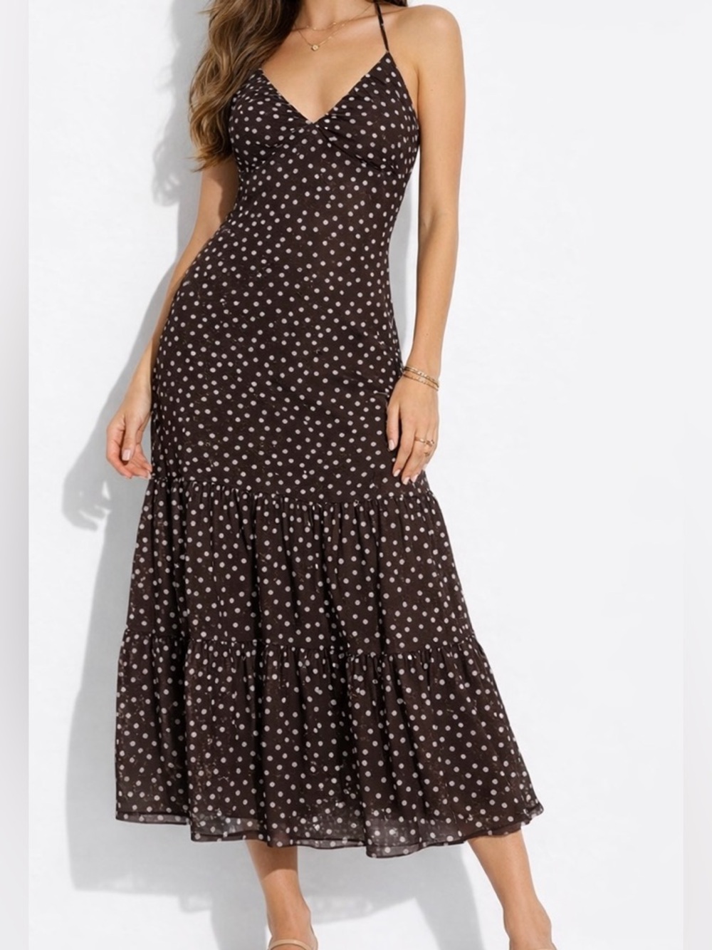 wild fable brown Polka Dot color light blue Maxi Dress “New “ - Picture 3 of 4